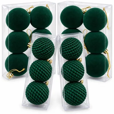Produktbild von Weihnachtskugeln Christbaumkugeln Kugelset Grün beflockt 18 teilig 6 cm 8 cm Kunststoff
