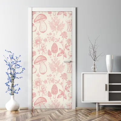 Produktbild von Dekorative Türtapete selbstklebend Klebefolie Türposter Waldpflanzen rosa 85 x 200 cm