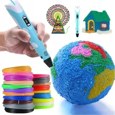 Productafbeelding van 3D-stifttset met filament, 9 meter, blauw, voor kinderen, printer, cadeau