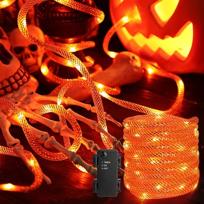 36 LED Halloween Lichterkette lila, 3 m, Batterie, Timer, wasserdicht