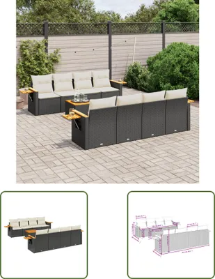 Produktbild von The Living Store 9-tlg. Garten-Sofagarnitur mit Kissen Schwarz Poly Rattan