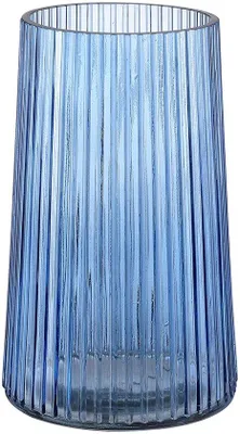 Image de Pot de fleurs en verre bleu, pot de fleurs nervuré, pots de fleurs pour bouquets, pots de fleurs modernes pour le salon, la chambre, la salle à manger, le bureau, à suspendre, 20 cm