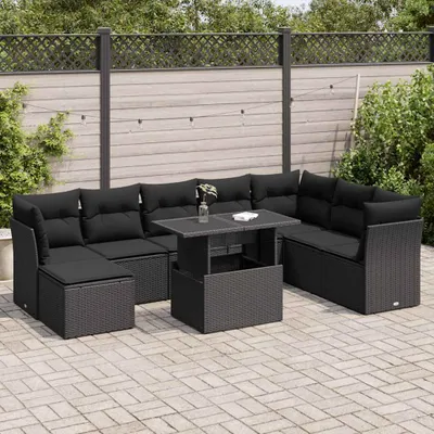 Produktbild von Eleganten-Stil 9-tlg. Garten-Lounge-Set mit Kissen Garten-Sofagarnitur, Outdoor Indoor, Schwarz Poly Rattan Gartenmöbel-Sets CHY15091565