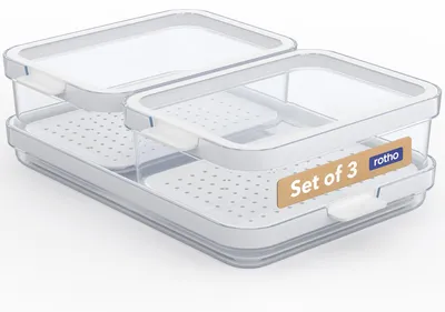 Produktbild von Rotho Aufbewahrungsbox Cauma 3er-Set Kühlschrank Organizer transparent weiß