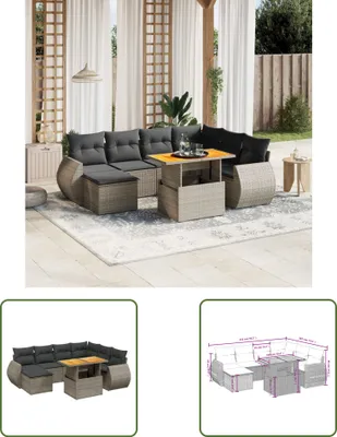 Produktbild von The Living Store 8-tlg. Garten-Sofagarnitur mit Kissen Grau Poly Rattan
