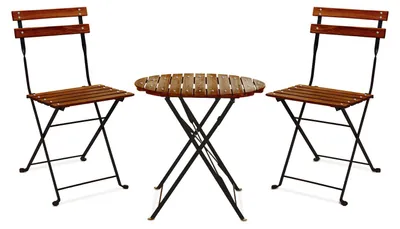 Image de Avolio Bistro - Ensemble de jardin avec petite table et 2 chaises pliantes en acier et bois avec finition effet teck. Ensemble bistro d'extérieur de style rétro.