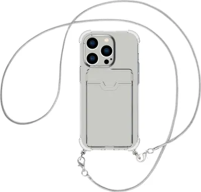 Produktbild von Handykette Backcover-Schutzhülle mit Band (Metall silberfarben) für Apple iPhone 15 Pro - silberfarbene Snake-Kette