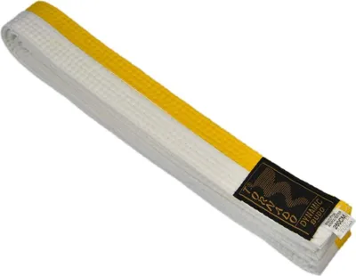 Produktbild von TEKKA BUDO Kampfsport Gürtel Weiß-Gelb mittig geteilt 2-farbig - Budogürtel halb halb gestreift, Karate, Judo, Taekwondo, Ju-Jutsu - 240 cm
