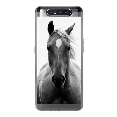 Produktbild von MuchoWow® Handyhülle Schutzhülle Hülle für Samsung Galaxy A80 Pferd - Schwarz - Weiß - Porträt Silikon Softcase Handy Hülle - Schutzdeckel