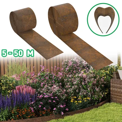 Produktbild von YARDIN Rasenkantenrolle aus Stahl Naturrost Flachform Höhe 18cm Länge 10m Beetabgrenzung Gartenzubehör