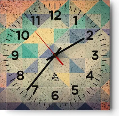 Produktbild von Wanduhr - Quadrat - Glasuhr - Abstraktion Dreieck Muster - 30x30cm - Schleichendes Uhrwerk - Lautlos - zum Aufhängen bereit - Dekoration Modern - Wanddekoration aus Glas - C4AC30x30-4287