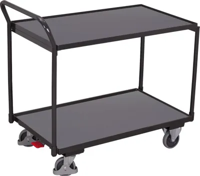 Produktbild von VARIOfit Tischwagen mit gebogenem Schiebegriff und 2 Ladeflächen 835x490mm Anthrazitgrau RAL 7016