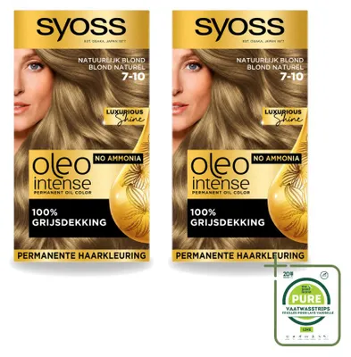 Immagine prodotto di 2 confezioni di tinta permanente per capelli Syoss Oleo Intense 7-10, colorazione biondo naturale, confezione grande