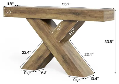 Produktbild von Schmaler Konsolentisch 140 cm - Flur- und Sofatisch - Holz - Rechteckig - Rustikaler Landhausstil - Für Flur, Wohnzimmer, hinter Sofa - Dunkelkhaki