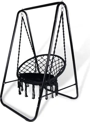 Produktbild von CCLIFE Hängesessel mit Gestell Kissen Hängeschaukel Hängestuhl Bis 100kg Indoor & Outdoor Garten Hängesitz, Schwarz-hängekorb