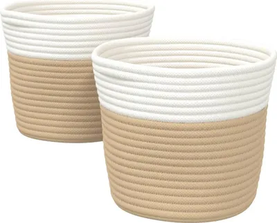 Produktbild von vidaXL Aufbewahrungskörbe 2 Stk. Beige und Weiß Ø24x18 cm Baumwolle