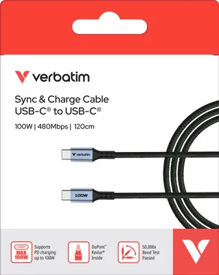 Produktbild von Verbatim 31846, 1,2 m, USB C, USB C, USB 2.0, 0,48 Gbit/s, Schwarz