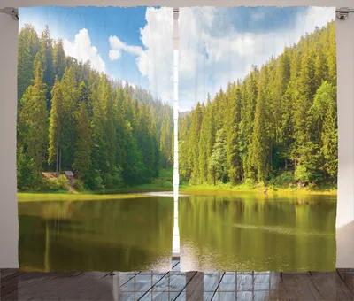 Produktbild von ABAKUHAUS Sommer Rustikaler Vorhang, Berghügel Landschaft, Wohnzimmer Universalband Gardinen mit Schlaufen und Haken, 280 x 225 cm, Grünes Blau Weiß