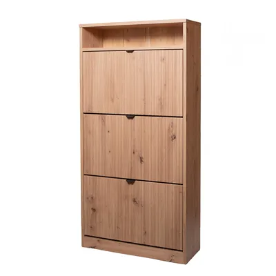 Obrázek produktu pro BETTSO MIA Artisan dubový botník - třídveřový žebrovaný botník s přihrádkami, černá rukojeť, 125 x 60 cm