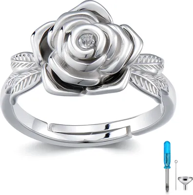 Produktbild von Luxe Asring – 925 Silber – Handgefertigter Urnring / Erinnerungsring – Gedenkschmuck für Asche – Verstellbar – Cool Flower