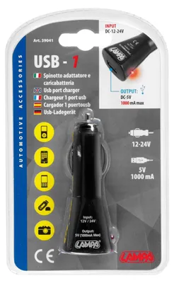 Image de Chargeur de batterie Lampa 1 port USB - 1000 mA - 12/24V