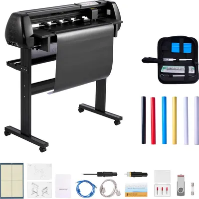 Produktbild von SucceBuy Vinylschneidemaschine mit 87 cm maximaler Zufuhrbreite, Doppelklingen und LED-Anzeige, anpassbares Schneideplotter-Set mit Aufkleberbögen, Transferfolien und Schneidesoftware