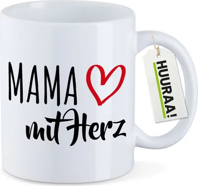 Produktbild von Huuraa Kaffeetasse Mama mit Herz 330ml Weiß Keramik Kaffeebecher Geschenkidee