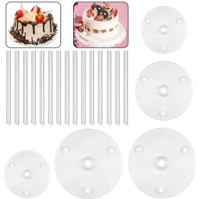Tortenständer-Set, 5-teilig, mehrlagig, 12/16/20 cm, mit 15 Stützen