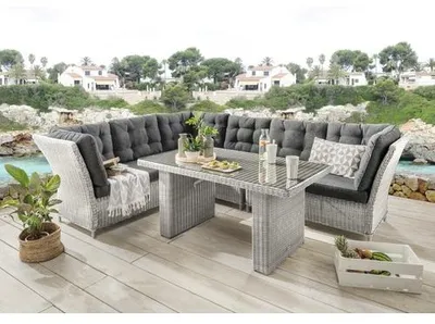 Immagine prodotto di Gruppo lounge Destiny PALMA DE LUXE con tavolo 140x80x67cm, bianco vintage