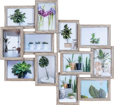 Produktbild von Bilderrahmen 58x55cm Collage 12 Fotos 10x15 Eiche gekälkt MDF Holz Fotorahmen