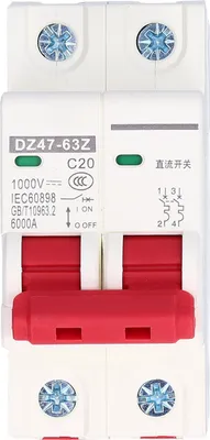 Produktbild von Miniaturowy wyłącznik DC 2P Izolator systemu fotowoltaicznego Montaż na szynie DIN 1000V 20A DZ47-63Z C20
