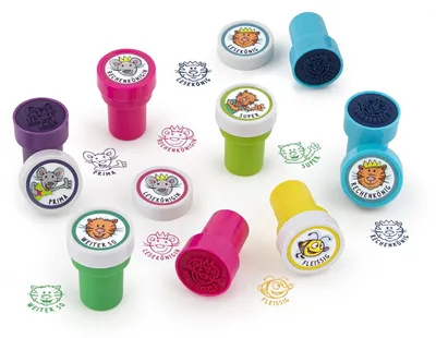 Productafbeelding van TRENDHAUS 601346 - Zelfinkende stempels voor leraren met dierenmotieven, 8 stuks, ongeveer 4 cm groot