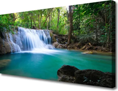 Produktbild von Tulup Leinwand-Bilder 100x50 Wandbild Canvas Kunstdruck Wasserfall See Wald Natur