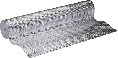 A roll of silver radiator foil is shown diagonally on a white background.