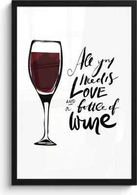 Produktbild von MuchoWow® MuchoWow® Gerahmtes Poster Wein Zitat "all you need is love and a bottle of wine" mit Weinglas 40x60 cm - Poster mit zchwarzem Bilderrahmen - Papierdruck - Wandbilder
