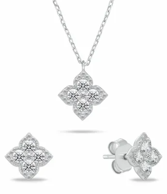 Immagine prodotto di Set di gioielli in argento con fiori e zirconi SET283W ( Collana, orecchini)