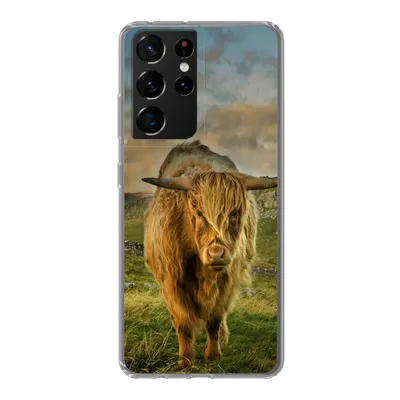 Produktbild von MuchoWow® Handyhülle Schutzhülle Hülle für Samsung Galaxy S21 Ultra Schottischer Highlander - Gras - Berg Silikon Softcase Handy Hülle - Mobiltelefon