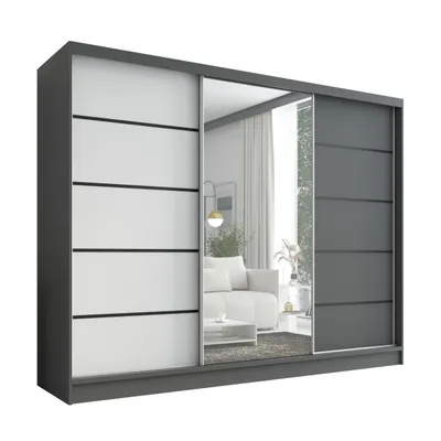 Produktbild von Schwebetürenschrank, 3-türig Schrank 200 cm mit Spiegel ARIVA 2 (Graphit, Graphit , Weiß)