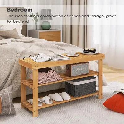 Productafbeelding van Famanu schoenenrek met zitplaats - 86 x 28,5 x 45,5 cm