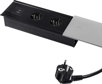 Produktbild von Gniazdo biurkowe Gniazdo wielokrotne wysuwana metalowa listwa gniazd 2X Schuko, 2X USB 2.0, kabel 1,5m z wtyczką. do biurka, przedłużacza, gniazda meblowego, Spacetronik SPS-S24S_V2