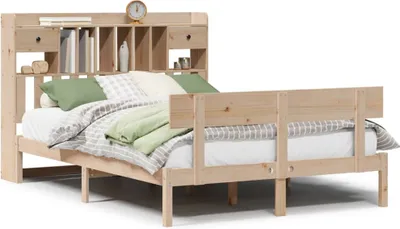 Produktbild von vidaXL Massivholzbett mit Regal ohne Matratze 140x200 cm Kiefernholz