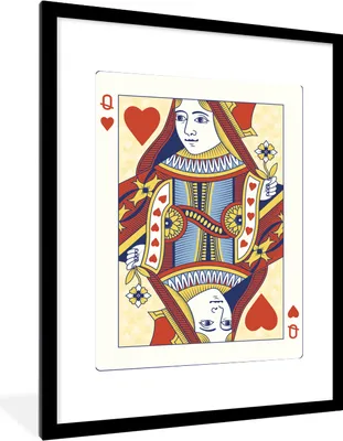 Produktbild von MuchoWow® MuchoWow® Gerahmtes Poster Illustrierte Spielkarte einer Herzdame 60x80 cm - Poster mit zchwarzem Bilderrahmen - Wohnzimmer - Dekorationen - Prämie