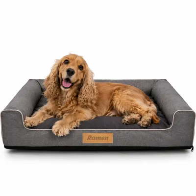 Produktbild von Großes Hundebett Hundesofa Hundekissen Hundekörbchen Waschbar - Farbe Grau - Hundematte Größe L - 83x50 cm