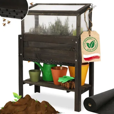 Obrázek produktu pro Wamar Zvýšený truhlík s poličkou a skleníkem 80x37 cm černý