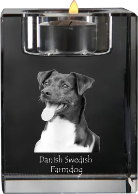 Produktbild von Dänisch-Schwedischer Farmhund, Dansk-Svensk Gårdshund - Kerzenhalter mit Hundefoto, Teelichthalter aus Kristall, personalisiertes Geschenk der Marke Art-Dog