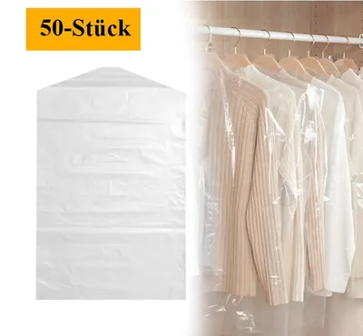 Image de Lot de 50 housses de protection transparentes pour vêtements - Housses de protection transparentes pour manteaux - Film protecteur pour vêtements 60 x 120 cm - 50 housses pour vêtements - Housses de protection pour vêtements - Housses pour vêtements - Protection contre la poussière - Sacs pour vêtements