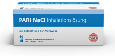 Produktbild von PARI Kochsalzlösung zum Inhalieren für Kinder und Erwachsene – 60 Ampullen á 2,5ml NaCl 0,9 Inhalationslösung - Steril und ohne Konservierungsstoffe