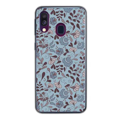 Obrázok produktu pre Kryt mobilného telefónu pre Samsung Galaxy A40 Vzor - Kvetina - Sivá - Modrá Silikónové mäkké puzdro