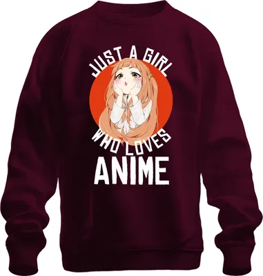 Produktbild von JUST A GIRL WHO LOVES ANIME Anime Mädchen Otaku Manga Kawaii Fan Uni Sweatshirt Pullover, Burgundy, S