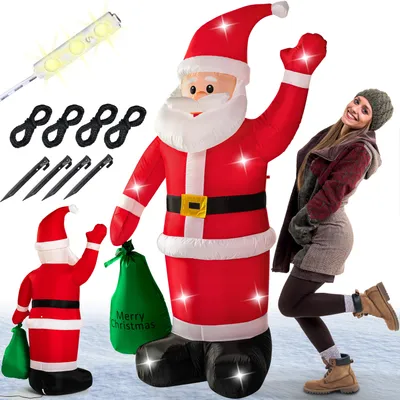 Image de MONZANA® Père Noël gonflable 180cm XL éclairage LED IP44 lumineux matériel fixation décoration Noël extérieur personnage figurine Noël autogonflant